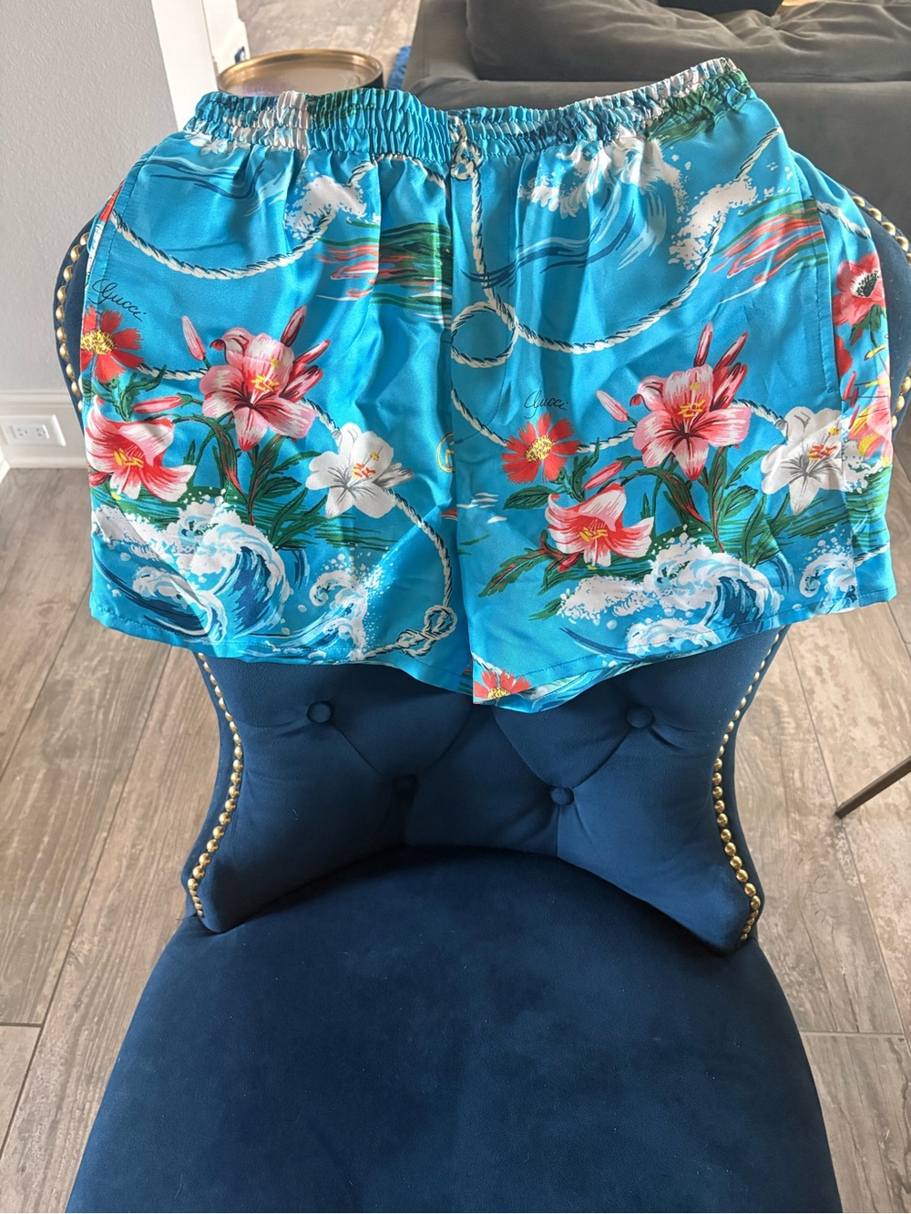 Gucci - Bright Blue Tropical Floral Swim Shorts